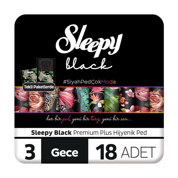 Image de Sleepy Black Premium Plus Serviettes Hygiéniques 18 Nuits