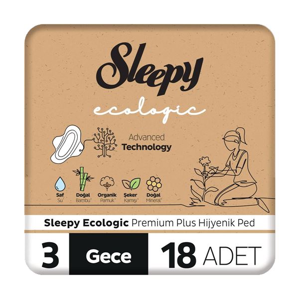 Image de Sleepy Ecologic Premium Plus Serviettes Hygiéniques 18 Serviettes de Nuit