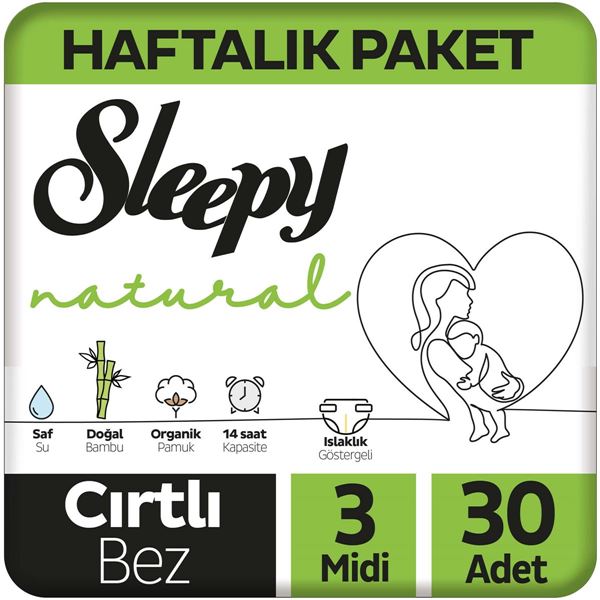 Image de Sleepy Natural Pack hebdomadaire de couches pour bébé taille 3 Midi 30 pièces