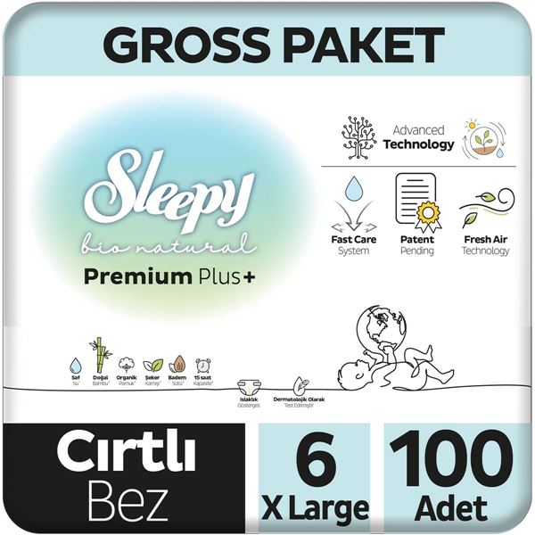 Image de Sleepy Bio Natural Premium Plus Gross Package Couches pour bébé 6 Taille XL 100 pièces
