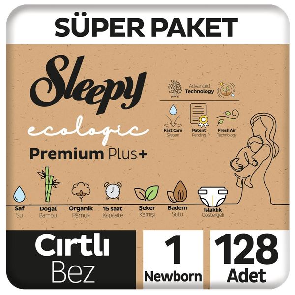 Image de Sleepy Ecologic Premium Plus Super Pack Couches Bébé Numéro 1 Nouveau-né 128 Pièces