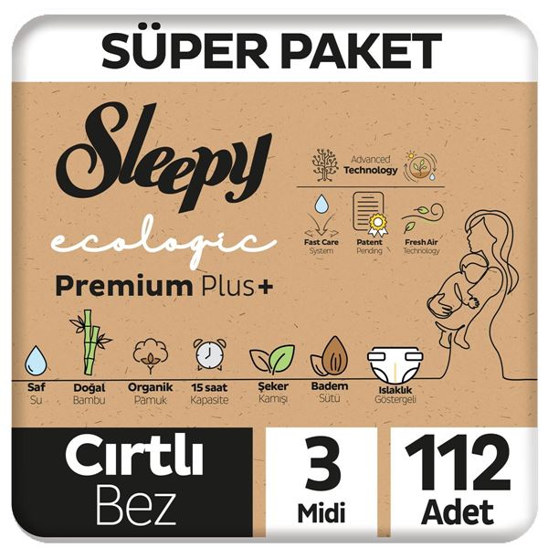 Image de Sleepy Ecologic Premium Plus Super Pack Couches Bébé Taille 3 Midi 112 Pièces