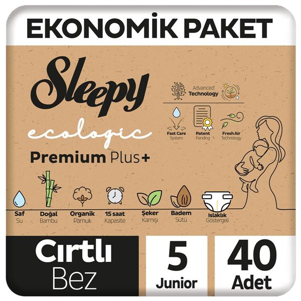 Image de Sleepy Ecologic Premium Plus Paquet économique Couches pour bébé Numéro 5 Junior 40 pièces