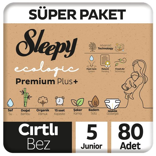 Image de Sleepy Ecologic Premium Plus Super Pack Couches Bébé Numéro 5 Junior 80 Pièces