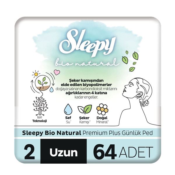 Picture Sleepy Bio Natural Premium Plus Coussinets Quotidiens Longs 64 Coussinets